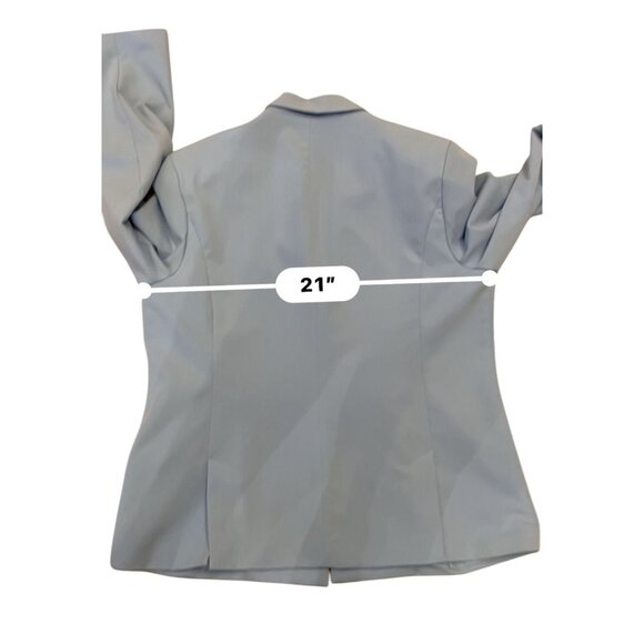 ladies Vintage Baby Blue Suit Lined Blazer Wide Leg Pants Single Button stretch - Picture 15 of 16